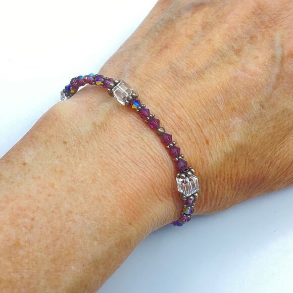 Vintage AB Faceted Crystal Bead Earrings Bracelet Sterling Silver Toggle - Picture 6 of 11